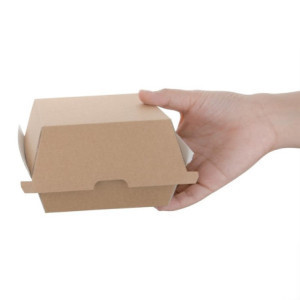 Kleine kompostierbare Hamburgerboxen 112mm - Packung 150 Kraft Fiesta