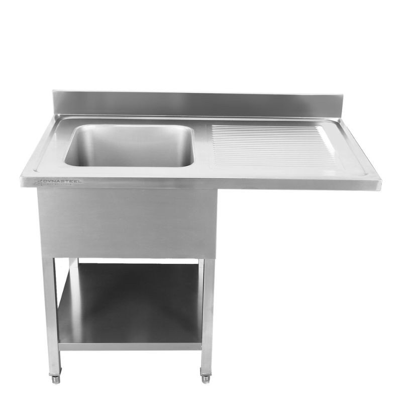 Plonge avec Passage Lave-Vaisselle, Dosseret et Etagère - 1400 x 700 - Egouttoir à Droite - Dynasteel Plonge avec Passage Lave-Vaisselle, Dosseret et Etagère - 1400 x 700 - Egouttoir à Droite - Dynasteel