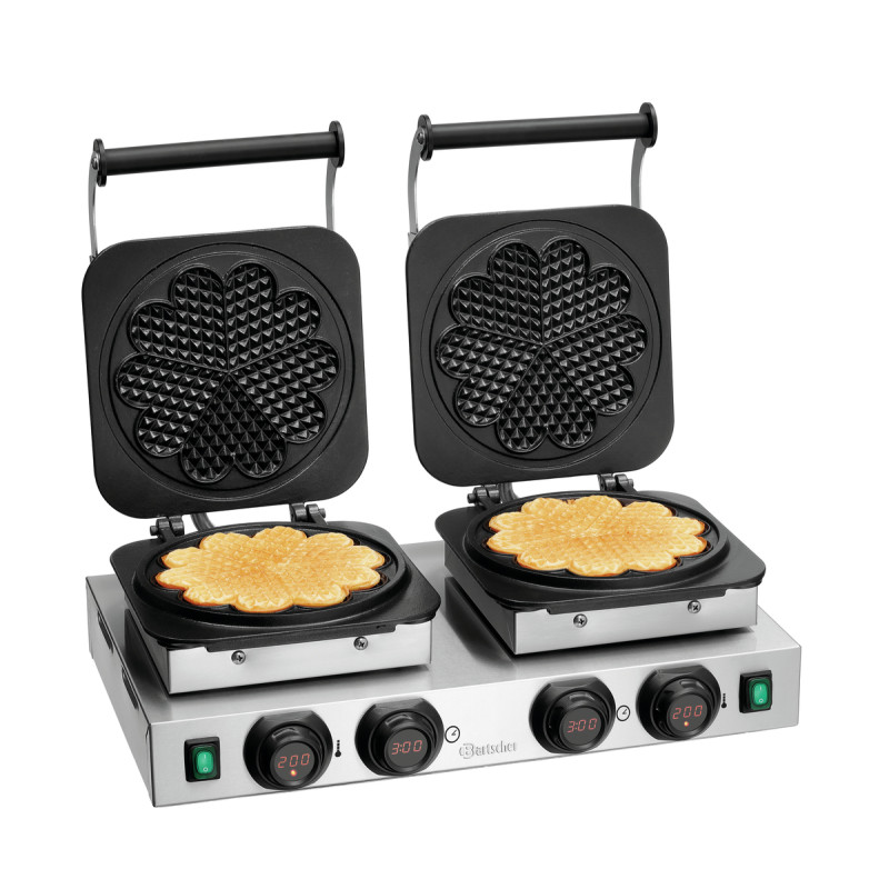 Professional Double Waffle Maker - 2 x 5 Heart-shaped Waffles - Bartscher Professional Double Waffle Maker - 2 x 5 Heart-shaped Waffles - Bartscher