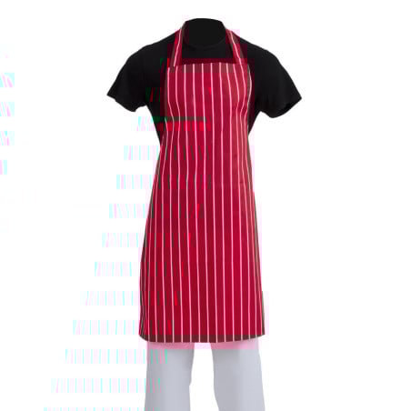 Striped Red and White Bib Apron 710 x 970 mm - Whites Chefs Clothing - Fourniresto