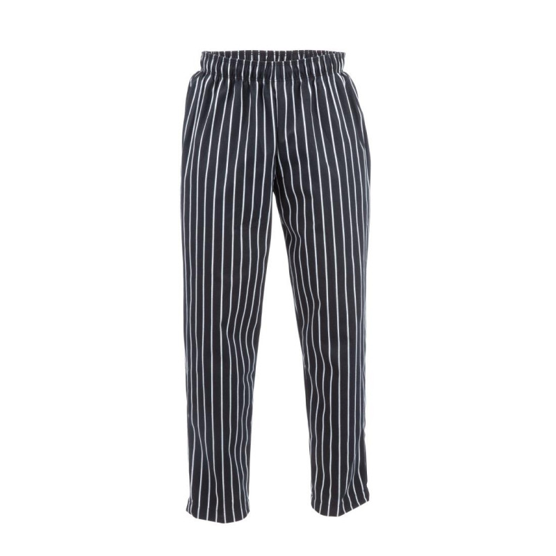 Kochhose Unisex Baggy Gestreift Schwarz und Weiß - Größe S - Chef Works - Fourniresto Kochhose Unisex Baggy Gestreift Schwarz und Weiß - Größe S - Chef Works - Fourniresto