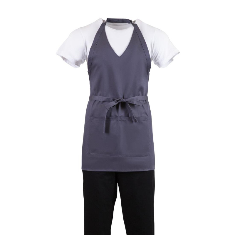 Server Apron V-neck Grey Anthracite in Polycotton 838 x 698 mm - Whites Chefs Clothing - Fourniresto Server Apron V-neck Grey Anthracite in Polycotton 838 x 698 mm - Whites Chefs Clothing - Fourniresto