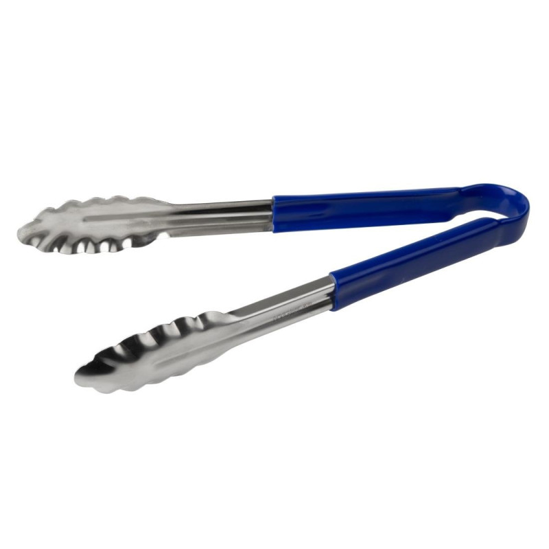 Blue Stainless Steel 300 mm Serving Tongs - Vogue - Fourniresto Blue Stainless Steel 300 mm Serving Tongs - Vogue - Fourniresto