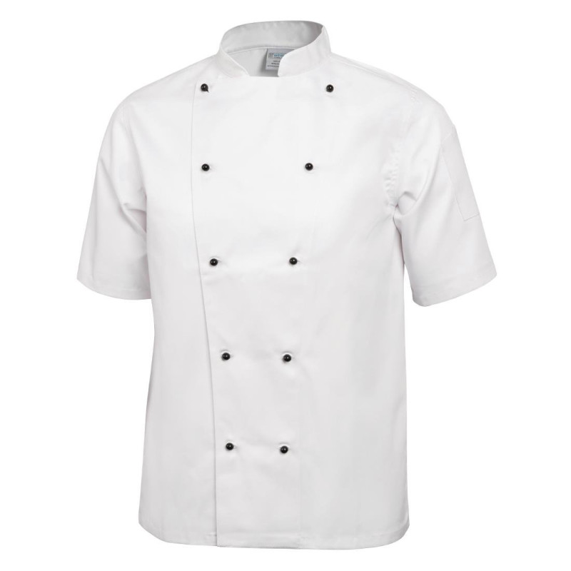 Unisex Chicago Short Sleeve White Chef Jacket Size L - Whites Chefs Clothing - Fourniresto Unisex Chicago Short Sleeve White Chef Jacket Size L - Whites Chefs Clothing - Fourniresto