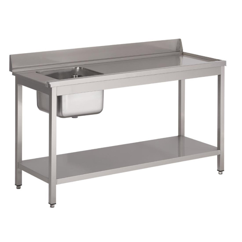 Table D'Entrée Lave-Vaisselle en Inox Avec Bac À Gauche Dosseret Et Tablette Inférieure - L 1400 x P 700mm - Gastro M Table D'Entrée Lave-Vaisselle en Inox Avec Bac À Gauche Dosseret Et Tablette Inférieure - L 1400 x P 700mm - Gastro M