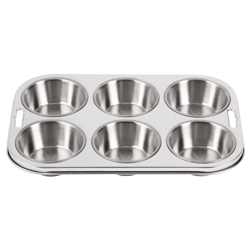 Set of 6 Deep Muffin Moulds in Stainless Steel - Vogue Set of 6 Deep Muffin Moulds in Stainless Steel - Vogue