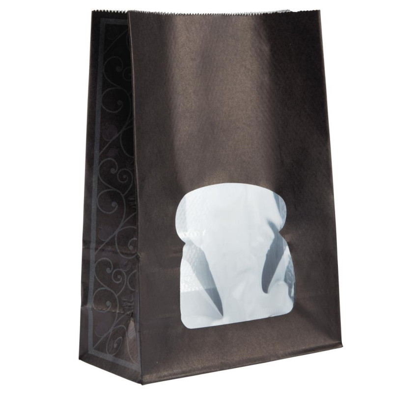 Black Recyclable Paper Sandwich Bags with Window - Pack of 250 - Colpac Black Recyclable Paper Sandwich Bags with Window - Pack of 250 - Colpac