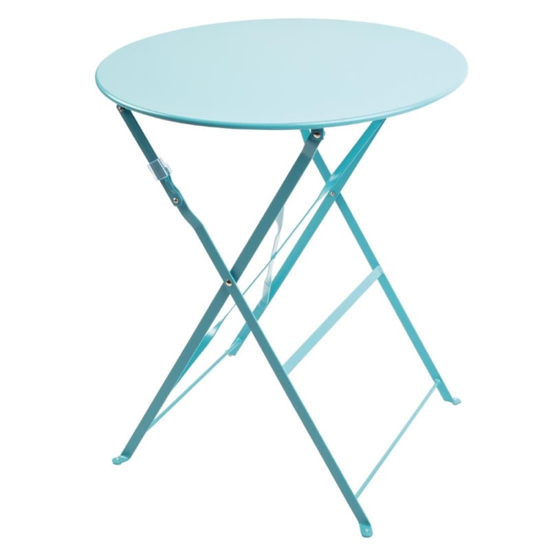 Table de terrasse ronde en acier - bleu turquoise - 595mm - Bolero - Fourniresto Table de terrasse ronde en acier - bleu turquoise - 595mm - Bolero - Fourniresto