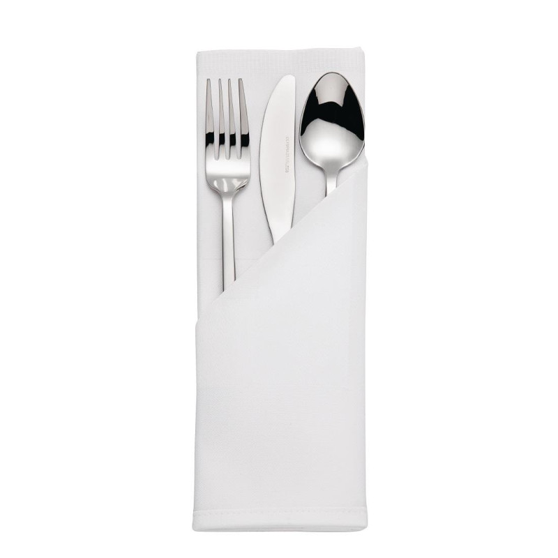 Serviettes blanches en coton bande de satin - Lot de 10 - Mitre Luxury - Fourniresto Serviettes blanches en coton bande de satin - Lot de 10 - Mitre Luxury - Fourniresto