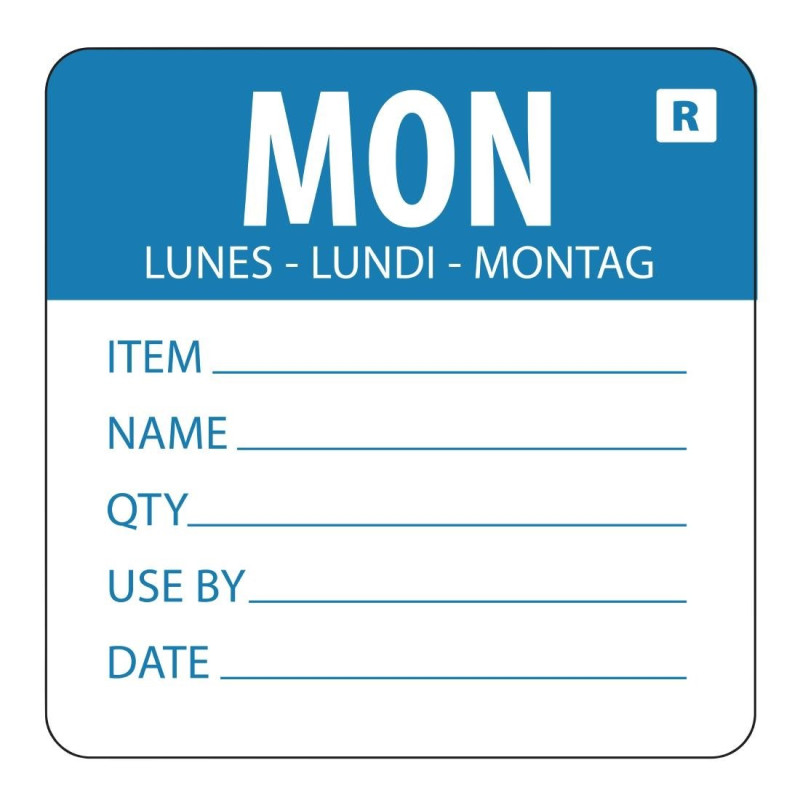Removable Label "Monday" - Pack of 500 - Vogue Removable Label "Monday" - Pack of 500 - Vogue