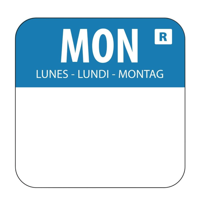 Blue Food Labels "Monday" - Pack of 1000 - Vogue Blue Food Labels "Monday" - Pack of 1000 - Vogue