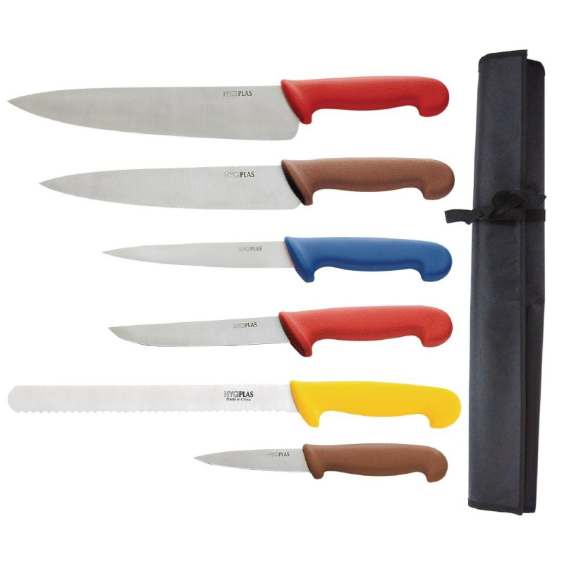 Trousse Avec Ensemble De 6 Couteaux Couleurs - Hygiplas Trousse Avec Ensemble De 6 Couteaux Couleurs - Hygiplas