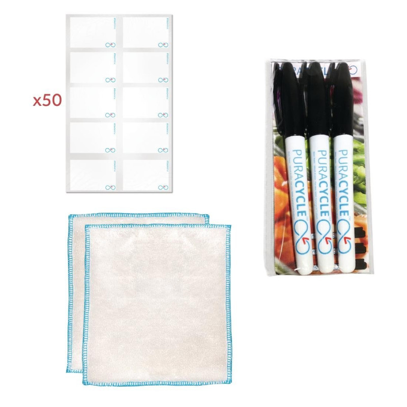 50 leere wiederverwendbare Etiketten, 3 Marker und 2 Tücher - FourniResto 50 leere wiederverwendbare Etiketten, 3 Marker und 2 Tücher - FourniResto