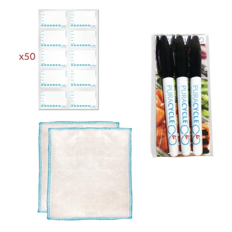 Lot 50 Étiquettes de Traçabilité Réutilisables, 3 Marqueurs et 2 Chiffons - FourniResto Lot 50 Étiquettes de Traçabilité Réutilisables, 3 Marqueurs et 2 Chiffons - FourniResto