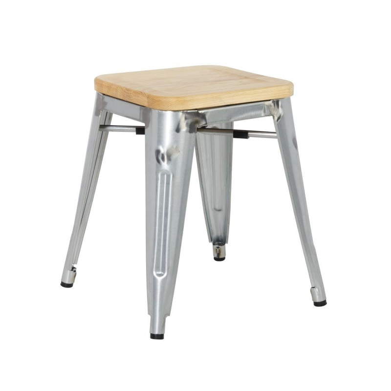Barhocker Bistro mit niedrigem Stahlgestell und Holzsitz - 4er-Set - Bolero Barhocker Bistro mit niedrigem Stahlgestell und Holzsitz - 4er-Set - Bolero