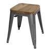 Niedrige Bistrohocker aus grauem Metallstahl mit Holzsitz - 4er-Set - Bolero