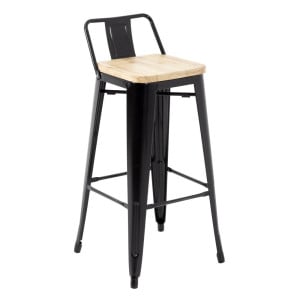 Hohe Hocker mit Rückenlehne und Sitz aus Holz – Schwarz - 4er-Set - Bolero