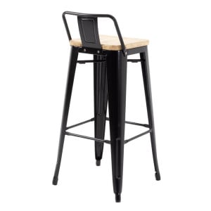 Hohe Hocker mit Rückenlehne und Sitz aus Holz – Schwarz - 4er-Set - Bolero