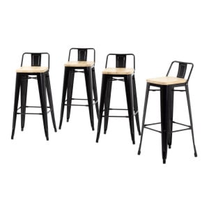 Hohe Hocker mit Rückenlehne und Sitz aus Holz – Schwarz - 4er-Set - Bolero
