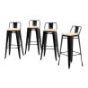 Hohe Hocker mit Rückenlehne und Sitz aus Holz – Schwarz - 4er-Set - Bolero