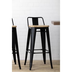 Hohe Hocker mit Rückenlehne und Sitz aus Holz – Schwarz - 4er-Set - Bolero