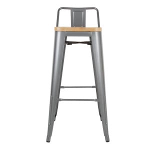 High Stools with Backrest and Wooden Seat - Metallic Gray - Set of 4 - Bolero