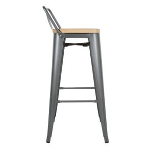 Hohe Hocker mit Rückenlehne und Sitz aus Holz - Metallisches Grau - 4er-Set - Bolero