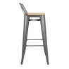 High Stools with Backrest and Wooden Seat - Metallic Gray - Set of 4 - Bolero