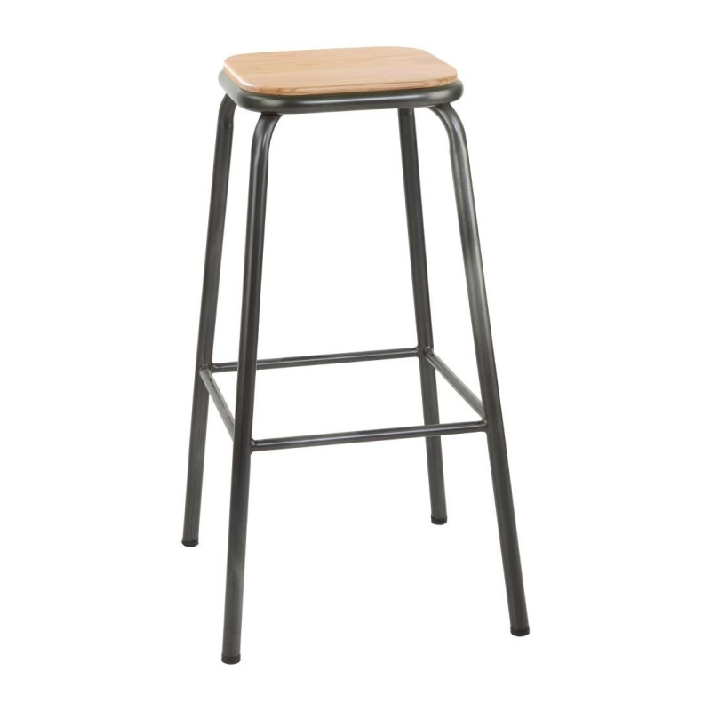 High Metal Grey Stool with Wooden Seat - Set of 4 - Bolero High Metal Grey Stool with Wooden Seat - Set of 4 - Bolero
