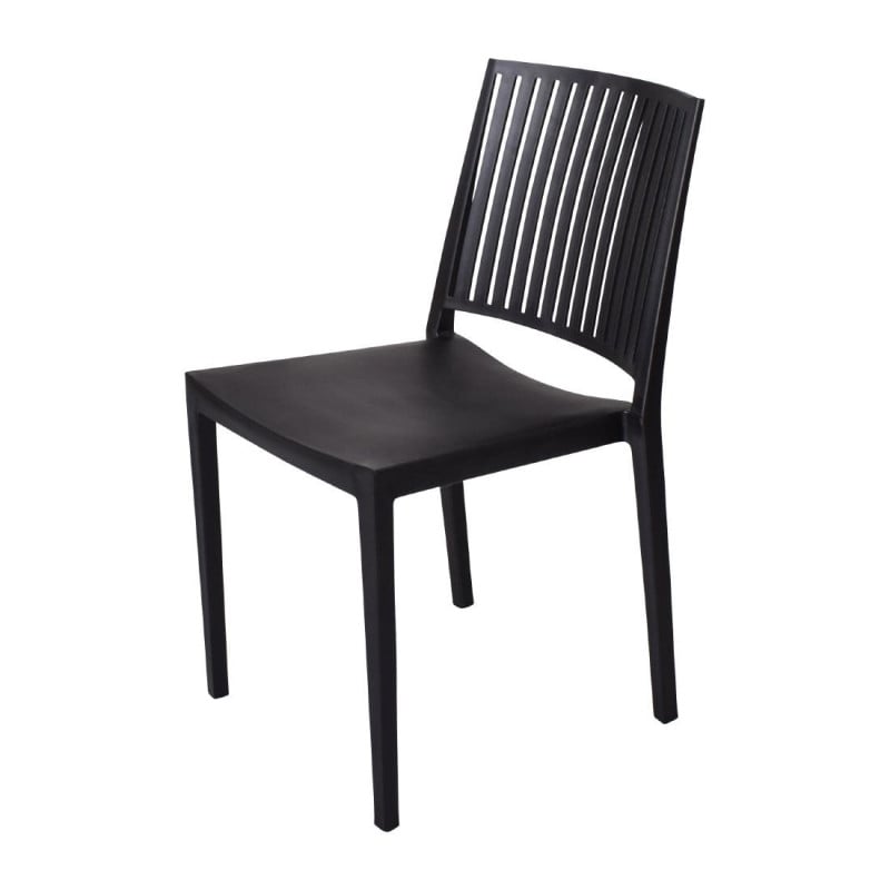 Stapelbare Außenstühle aus schwarzem Polypropylen - Komfort und UV-Beständigkeit, Set von 4 Stapelbare Außenstühle aus schwarzem Polypropylen - Komfort und UV-Beständigkeit, Set von 4