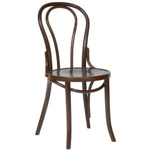 Bistrostühle aus gebogenem Holz mit Nussbaum-Finish. Charme und Komfort für Ihr Restaurant.