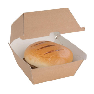 Kleine kompostierbare Hamburgerboxen 112mm - Packung 150 Kraft Fiesta