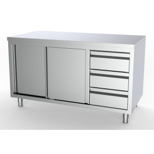 Edelstahlmöbel GN 1/1 - 2 Türen und 3 Schubladen rechts - L 2000 x T 700 mm - CombiSteel