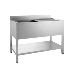Spüle 1 Becken und Abtropffläche rechts mit Rückwand und abnehmbarem Regal - L 1200 x T 700 mm - CombiSteel