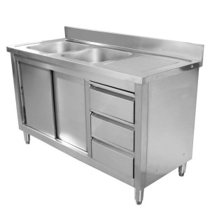 Spülmöbel mit 2 Becken und Rückwand - 1400 x 600 mm - Becken links - Dynasteel