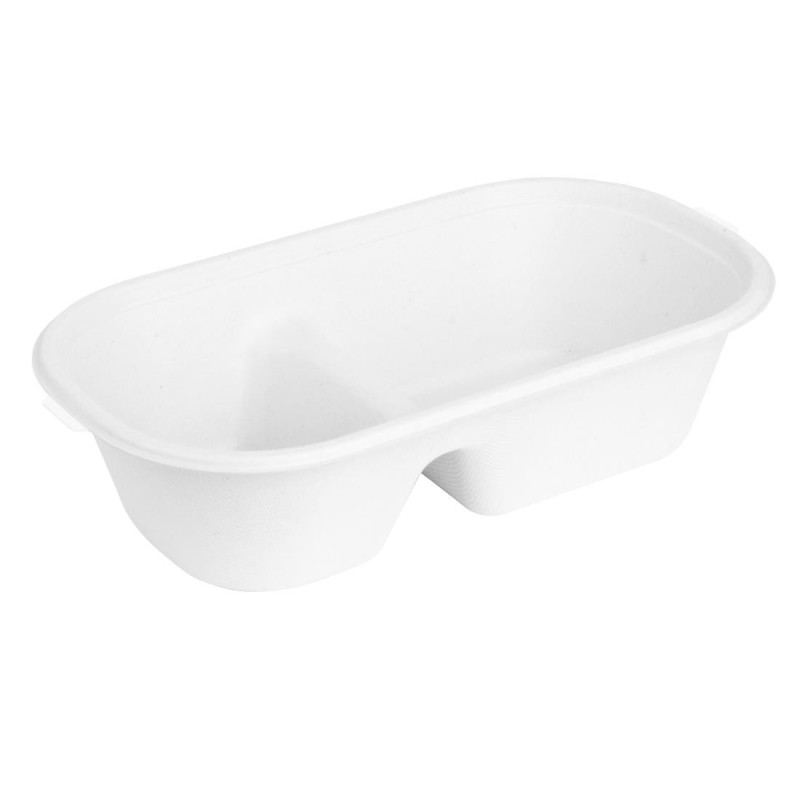 Oval Tray 2 Compartment in Bagasse - 900 ml - Pack of 100 - Fiesta Oval Tray 2 Compartment in Bagasse - 900 ml - Pack of 100 - Fiesta