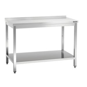 Edelstahl-Arbeitstisch mit unterem Regal und Aufkantung - T 700 mm - L 1400 mm - Bartscher