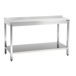 Edelstahl-Arbeitstisch mit unterem Regal und Aufkantung - T 700 mm - L 1600 mm - Bartscher