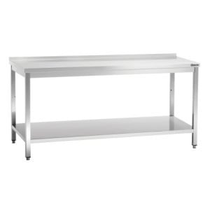 Edelstahl-Arbeitstisch mit unterem Regal und Aufkantung - T 700 mm - L 1800 mm - Bartscher
