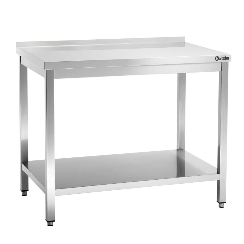 Edelstahl-Arbeitstisch mit unterem Regal und Aufkantung - T 700 mm - L 1000 mm - Bartscher