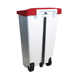 Poubelle à Pédale Avec Couvercle Rouge et Roulettes - 80 L - Gilac