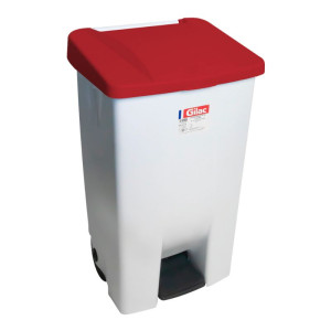 Pedal-Mülleimer mit rotem Deckel und Rollen - 80 L - Gilac