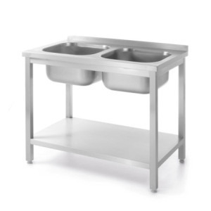 Spülbecken 2 Becken Kitchen Line mit Regal - T 600 x B 1000 mm - HENDI