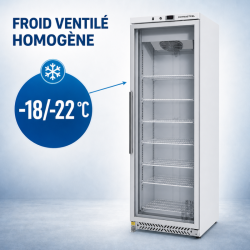 Gefrierschrank 400 L mit Glastür Umluftkühlung -18/-22°C