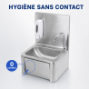 Stainless Steel Hand Wash with Knee Operated Control, Backsplash, and Soap