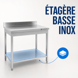 Table Inox 1600x600 mm Dosseret et Étagère Basse