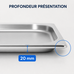Bac Gastro GN 1/3 Inox 20 mm - Compatible Lave-Vaisselle