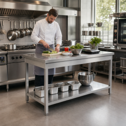 Edelstahltisch 1600 x 600 mm mit Unterregal — AISI 201