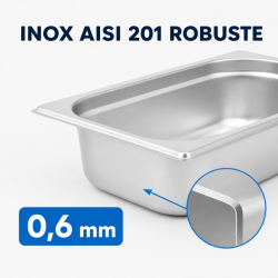 Gastrobehälter GN 1/4 Edelstahl — Tiefe 65 mm — 1,8 L