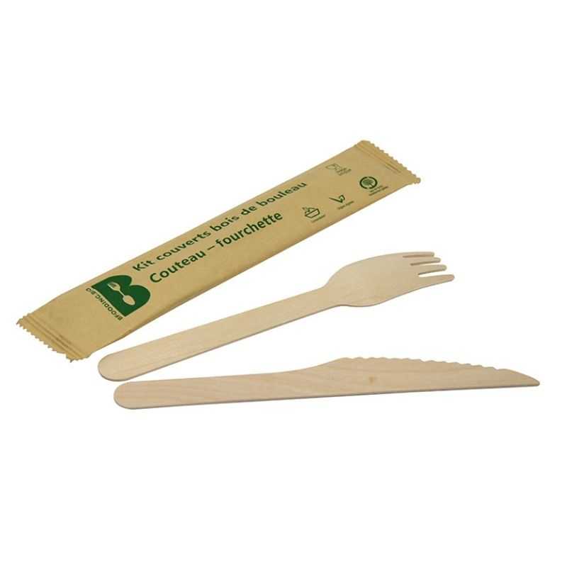 Couverts en Bouleau - Kit 2 Pièces : Couteau et Fourchette - Lot de 50 Couverts en Bouleau - Kit 2 Pièces : Couteau et Fourchette - Lot de 50